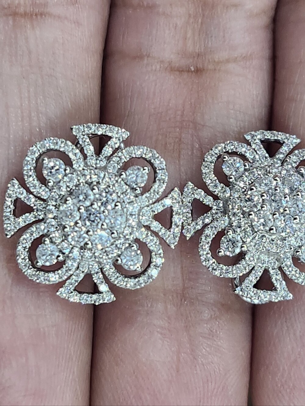 Diamond Floral Cluster Stud Earrings 14k Gold. Papar Work Avalible.